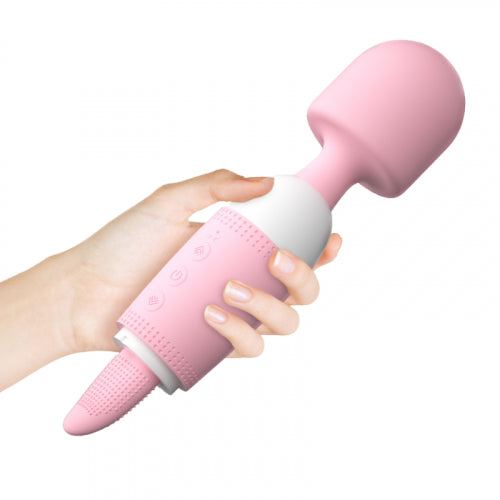 VIBRADOR DOBLE FUNCIÓN TIPO HITACHI + LENGUA LUST RECARGABLE ROSADO