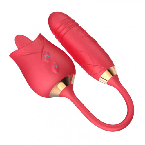 VIBRADOR ESTIMULANTE ROSA CON HUEVO DE EMPUJE RECARGABLE ROJO