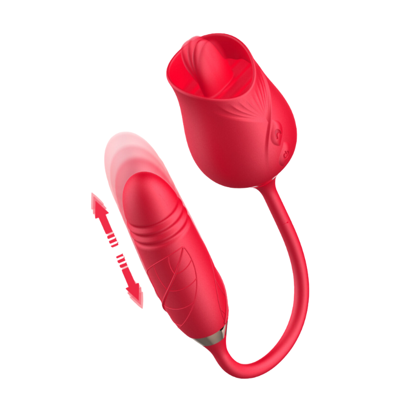 VIBRADOR ESTIMULANTE ROSA CON HUEVO DE EMPUJE RECARGABLE ROJO